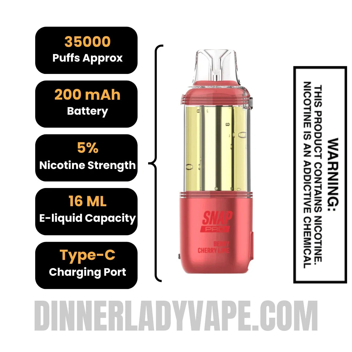 Berry Cherry Lime Dinner Lady Snap Pro 35K Disposable Vape Pod - Image 2
