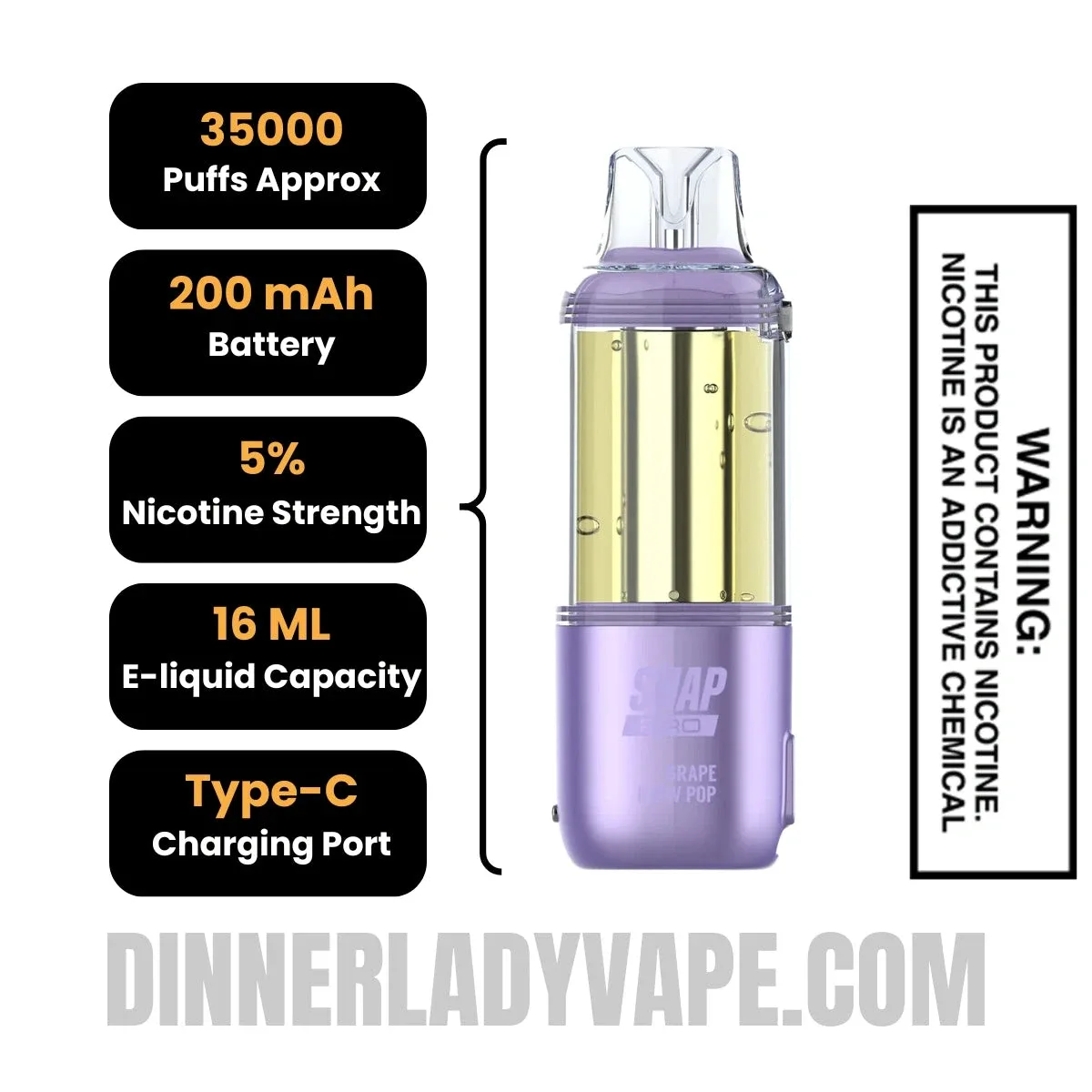 Grape Blow Pop Dinner Lady Snap Pro 35K Disposable Vape Pod - Image 2