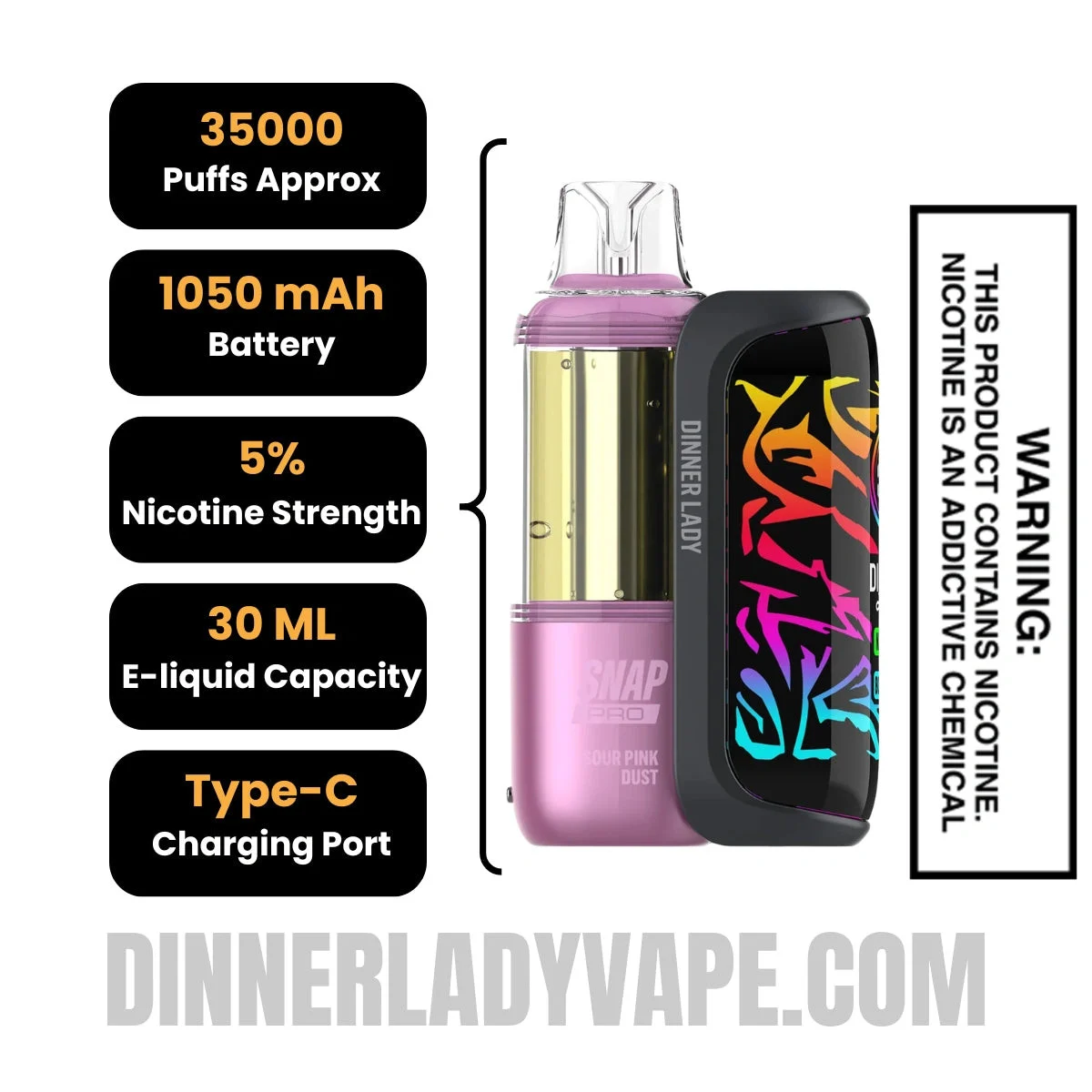 Sour Pink Dust Dinner Lady Snap Pro 35K Disposable Vape Kit - Image 2