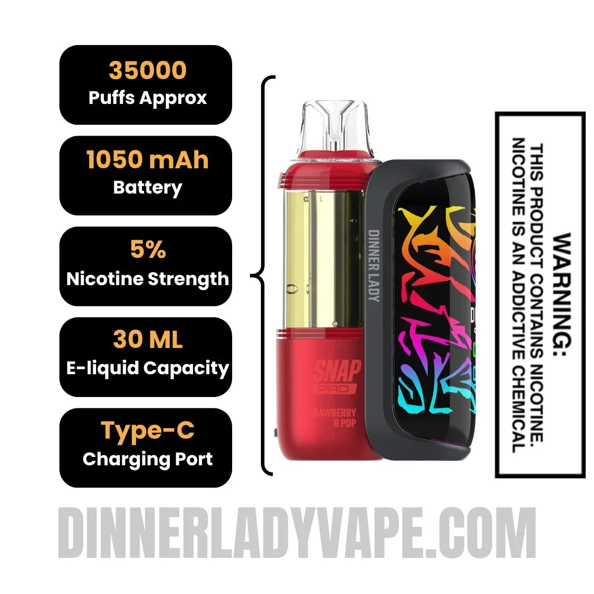 Strawberry B pop Dinner Lady Snap Pro 35K Disposable Vape Kit - Image 2