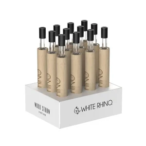 White Rhino Wood Straw w/ Silicone Cap – 12 Count Display